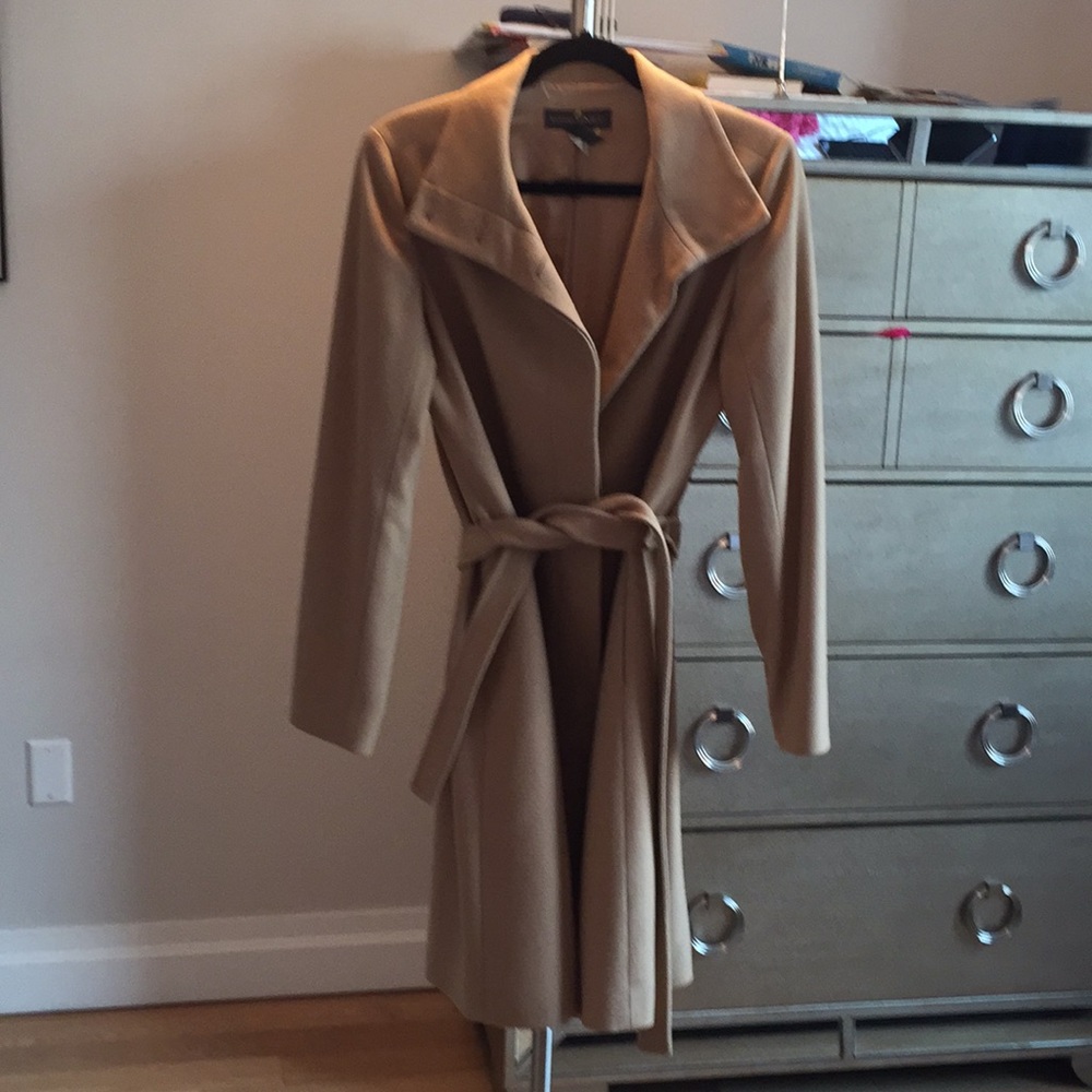 Wool camel long belted coat